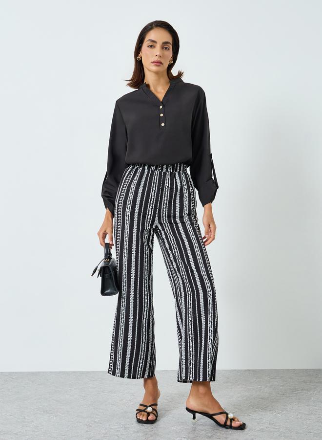Take Two Women Black Solid Top and Striped Pants Co-Ords - Image 3